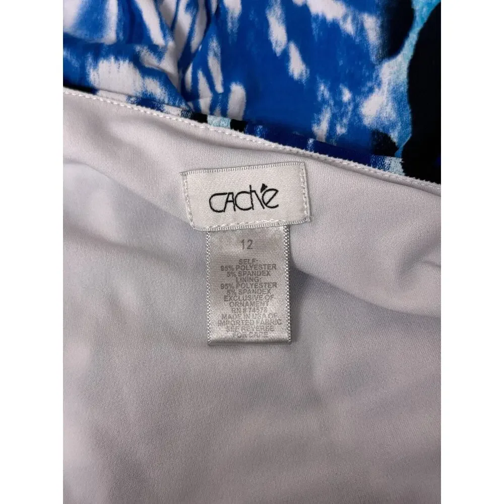 Cache Dress 12 Womens Blue Abstract Leopard Sheath Cocktail